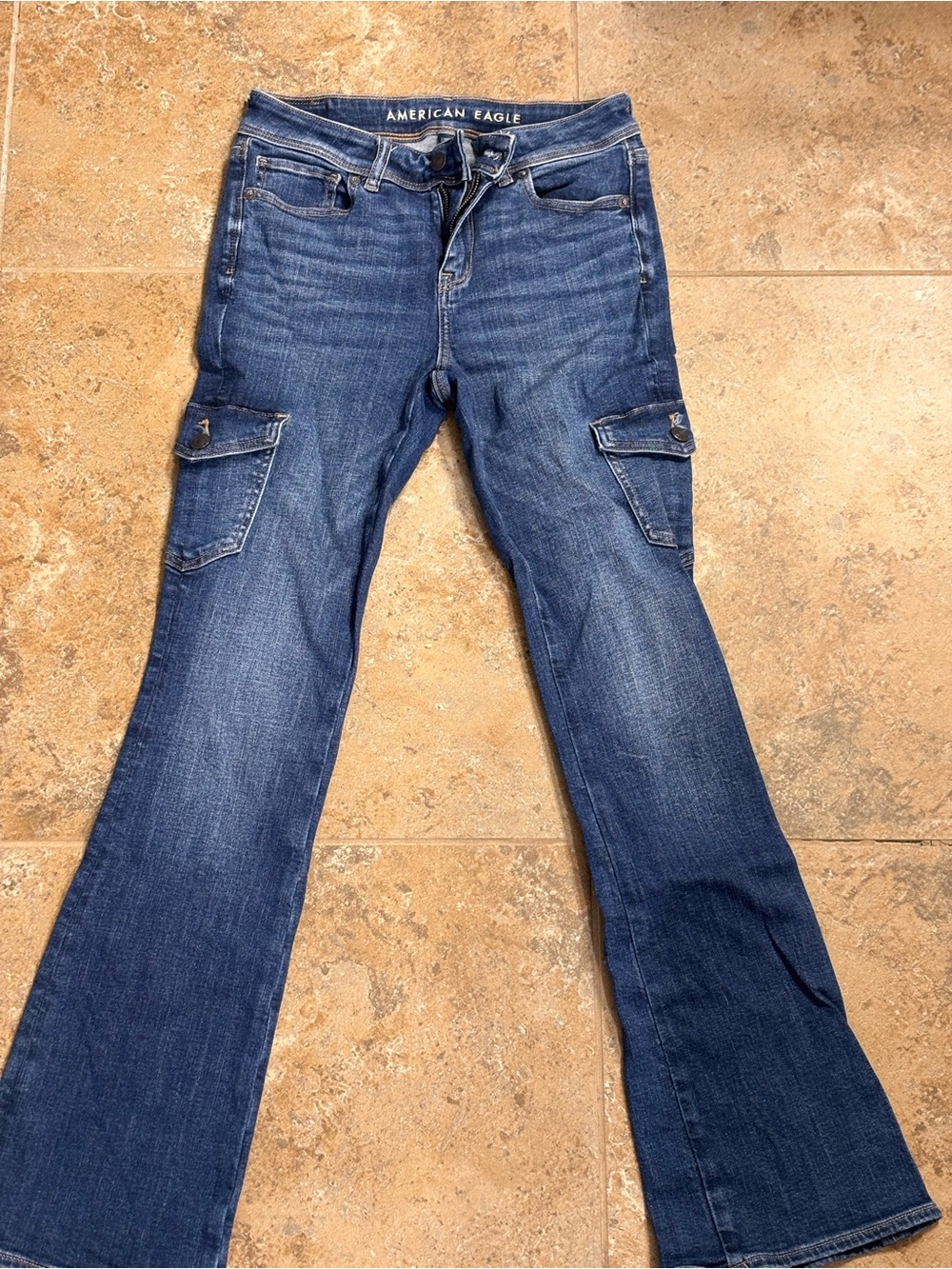 American Eagle Outfitters Women's Dark Blue Flare Cargo Jeans